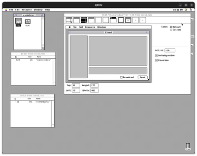 A graphical user interface for the QEMU virtual machine emulator, showing a window with various controls and information related to the virtual machine.